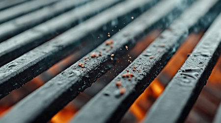 Close-Up of a Hot Grill with Glowing Embers and Charred Grates, AIの素材