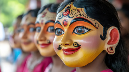 Colorful Traditional Masks in Cultural Festival Parade, AIの素材