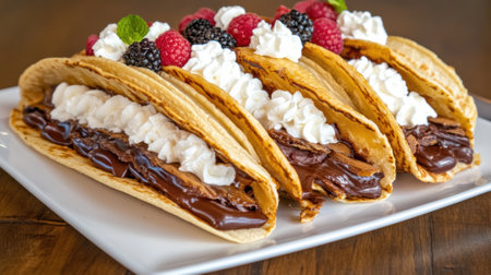 Chocolate Dessert Tacos with Berries and Whipped Cream, AIの素材