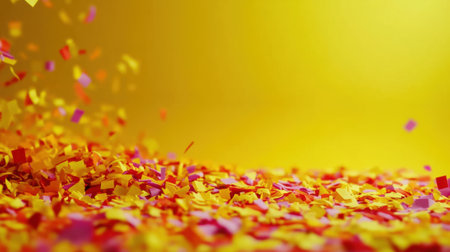 Colorful Confetti Explosion Against Vibrant Yellow Background, AIの素材