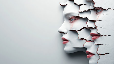 Surreal Portrait of Cracked Faces in Profile, AIの素材