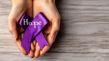 Purple Ribbon of Hope in Hands, AIの素材
