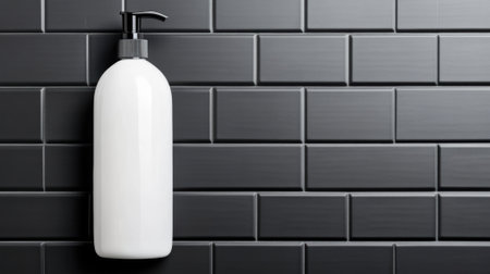 Sleek White Soap Dispenser Against Modern Black Tile Wall, AIの素材