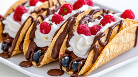 Chocolate Dessert Tacos with Berries and Whipped Cream, AIの素材