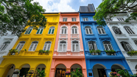 Colorful Colonial Architecture in Urban Setting, AIの素材