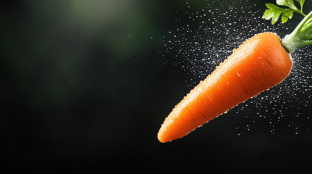Fresh carrot with water droplets against a dark background, AIの素材