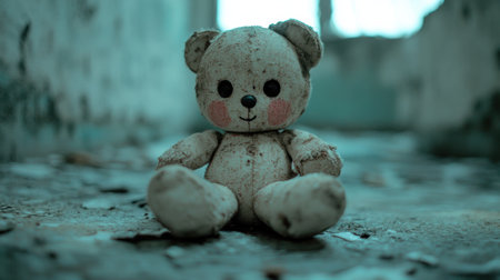 Old Teddy Bear in Abandoned Building, AIの素材