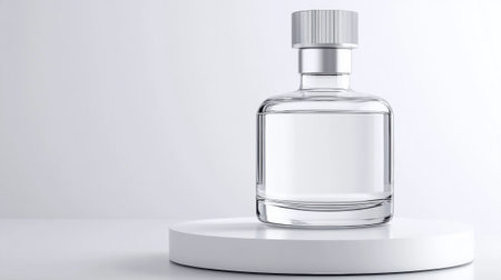 Elegant Glass Perfume Bottle on Minimalist Display, AIの素材