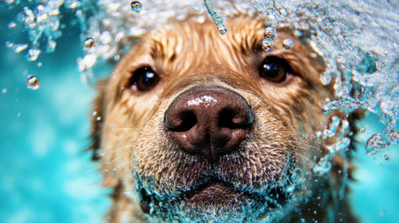 Golden Retriever Swimming Underwater, AIの素材