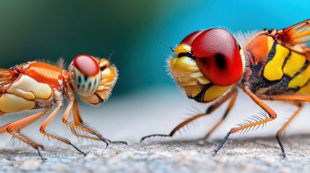 Vibrant Close-Up of Two Colorful Insects in Nature, AIの素材