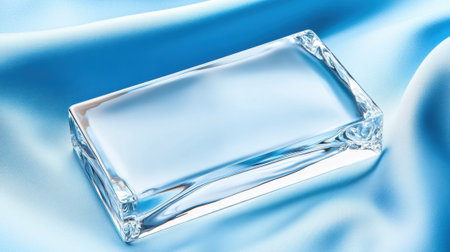 Rectangular Glass Block on Soft Blue Fabric, AIの素材