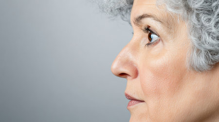 Profile of a Thoughtful Elderly Woman with Curly Gray Hair, AIの素材