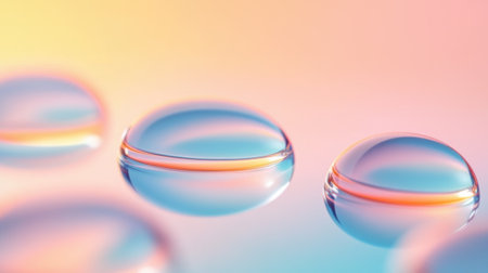 Translucent Water Droplets on Pastel Gradient Background, AIの素材