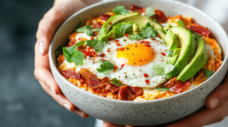 Hearty Breakfast Bowl with Avocado and Egg, AIの素材