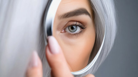 Close-Up of Womans Eye Reflected in Mirror, AIの素材