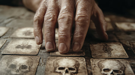 Aged Hand Hovering Over Mysterious Tarot Cards, AIの素材