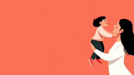 Mother and Child Bonding in Minimalist Illustration, AIの素材