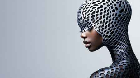 Futuristic Portrait of Woman in Geometric Headpiece, AIの素材