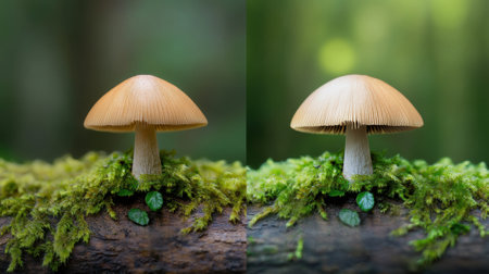 Mushroom in Forest with Mossy Log, AIの素材