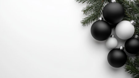 Minimalist Christmas Composition with Black and White Ornaments, AIの素材