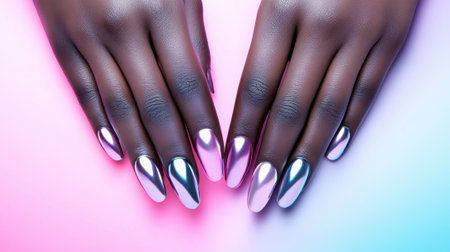 Elegant Metallic Manicure on Dark Skin, AIの素材