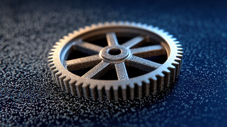 Intricate metal gear on textured surface, showcasing engineering precision, AIの素材