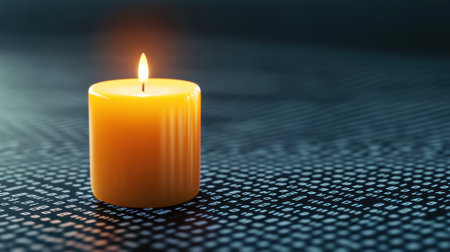A glowing candle illuminates a digital code background, merging tradition with technology, AIの素材
