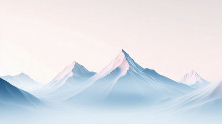 Snow-capped mountains under a serene sky create a tranquil and ethereal landscape, AIの素材