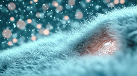 A close-up of a furry surface with sparkling bokeh lights creates a dreamy atmosphere, AIの素材