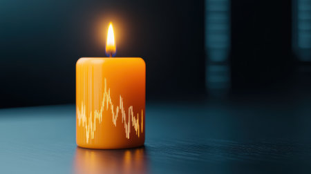 A glowing candle with a stock market graph symbolizes financial volatility, AIの素材