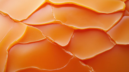 Cracked orange surface resembling abstract art with smooth, layered textures, AIの素材