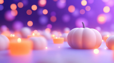 Pumpkin surrounded by glowing candles creates a magical autumn ambiance, AIの素材