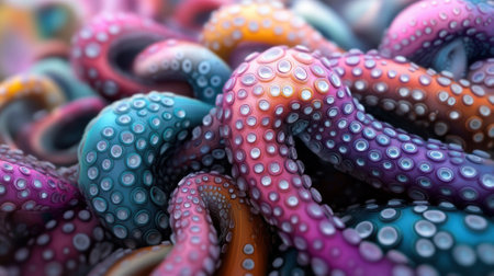 Colorful abstract tentacles intertwine in a mesmerizing, vibrant pattern, AIの素材