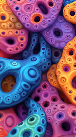 Colorful abstract shapes create a vibrant, organic pattern with a 3D effect, AIの素材