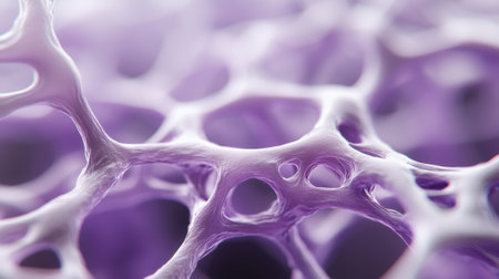 Intricate purple network of organic structures resembling a microscopic view, AIの素材