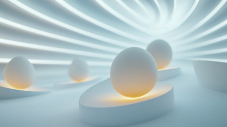 Futuristic spheres glow softly in a sleek, abstract environment, AIの素材