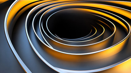 Swirling metallic spiral with golden highlights creates a mesmerizing visual effect, AIの素材