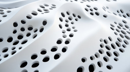Undulating white surface with circular perforations creates a modern, abstract pattern, AIの素材