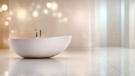 Elegant freestanding bathtub in a serene, minimalist bathroom setting, AIの素材