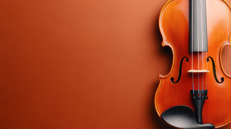 Violin against a warm brown background, showcasing its elegant curves and craftsmanship, AIの素材