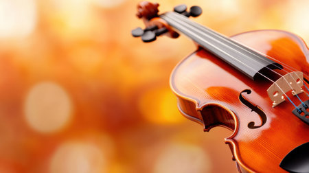 Violin against a warm, blurred autumn background creates a serene musical ambiance, AIの素材