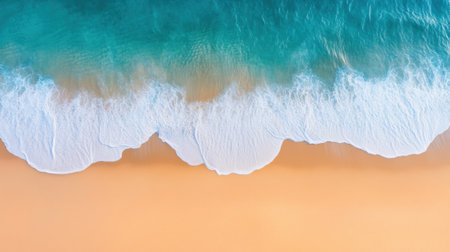 Waves gently caress a pristine sandy beach, creating a serene coastal landscape, AIの素材