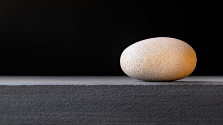 Smooth stone resting on a textured surface against a dark background, AIの素材