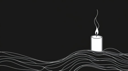 A solitary candle illuminates the darkness with gentle, flowing lines, AIの素材