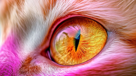 Close-up of a cats vibrant eye with fiery orange and yellow hues, AIの素材