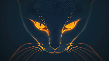 Glowing feline eyes pierce through the darkness, creating an intense and mysterious aura, AIの素材