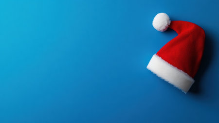 Santa hat on a vibrant blue background, symbolizing festive cheer and holiday spirit, AIの素材