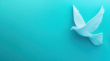 White dove sculpture on a vibrant turquoise background, AIの素材