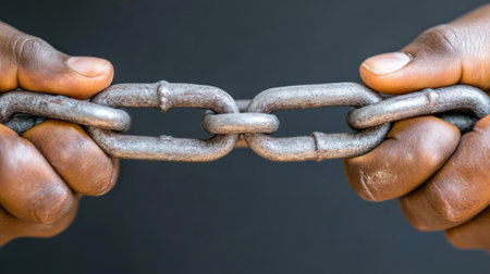 Hands holding a broken chain symbolize freedom and resilience against adversity, AIの素材