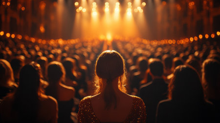 Elegant audience captivated by a dazzling stage performance in a grand theater, AIの素材